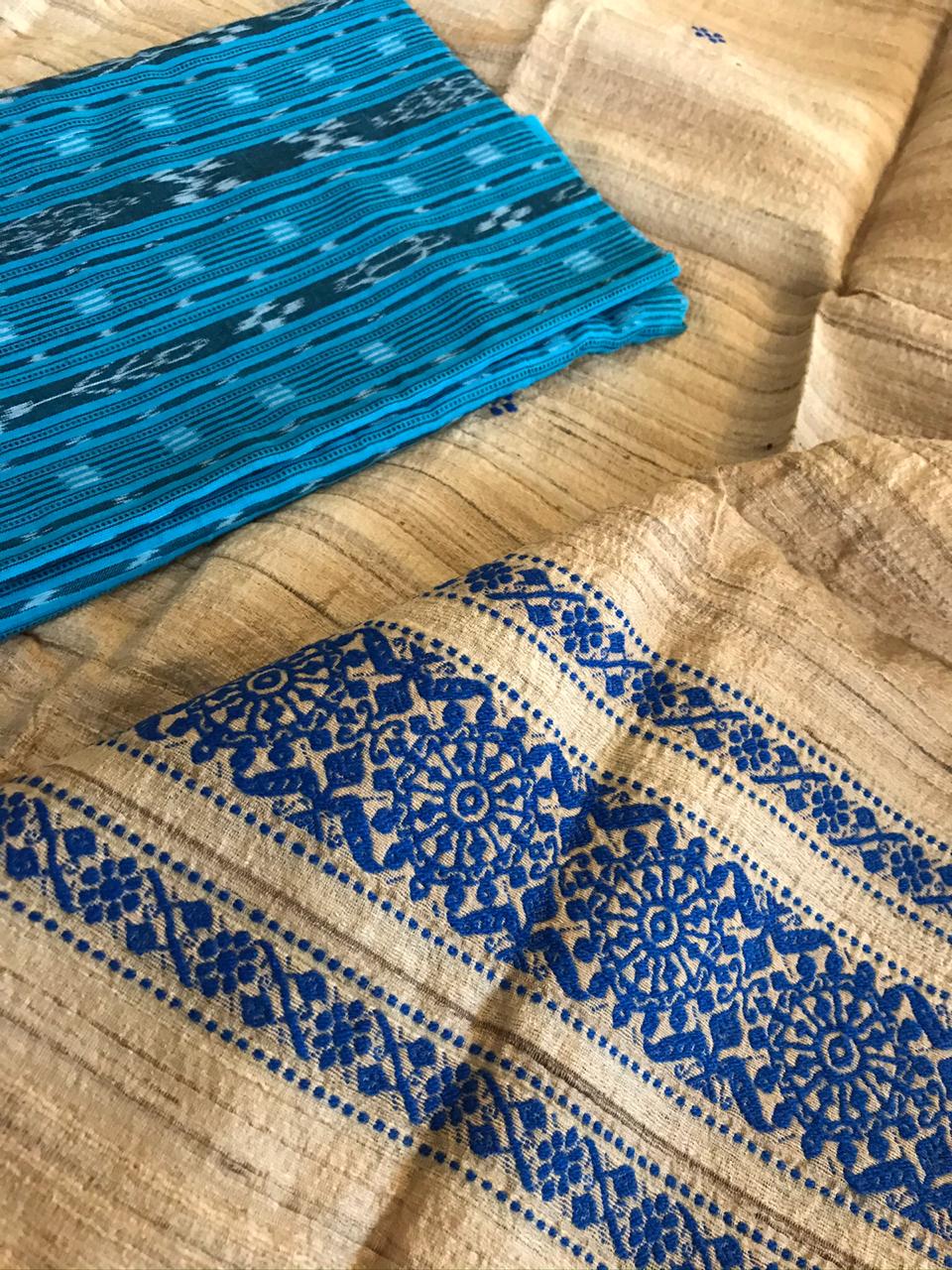 Sambhalpuri Handwoven Kurta with Tussar Silk Handwoven Dupatta - Blue