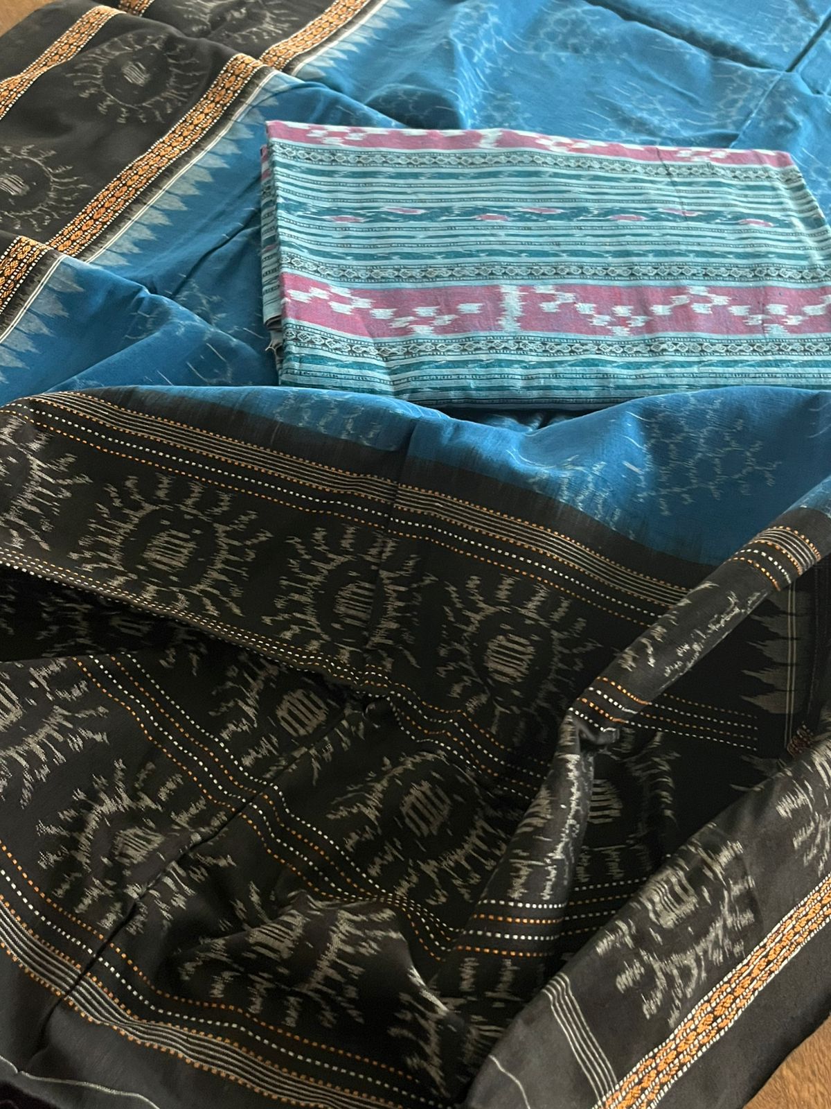 Cotton Handloom Sambhalpuri Dupatta with Sambhalpuri Kurta - Sky Blue