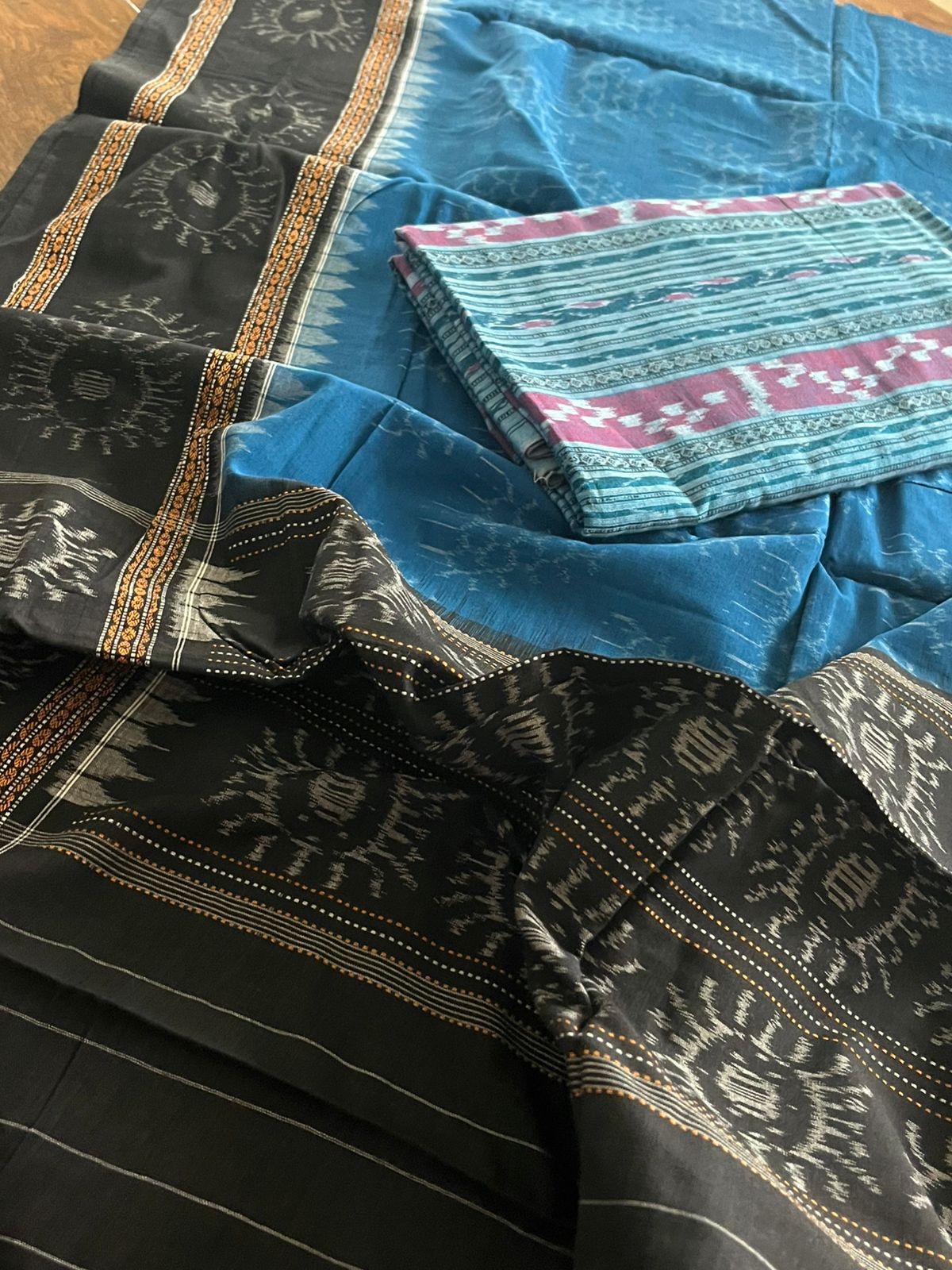 Cotton Handloom Sambhalpuri Dupatta with Sambhalpuri Kurta - Sky Blue