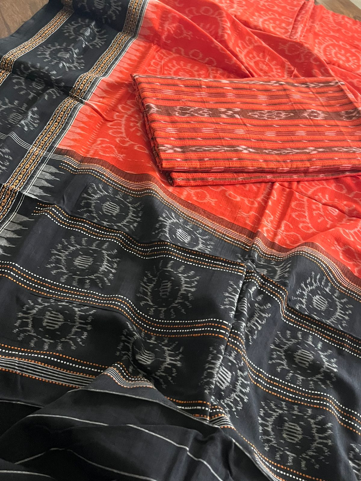 Cotton Handloom Sambhalpuri Dupatta with Sambhalpuri Kurta - Orange
