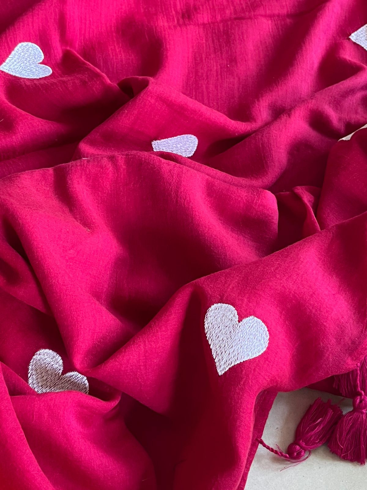 Soft and comfortable Pure Mul Mul Sarees with embroidered Hearts - Pink