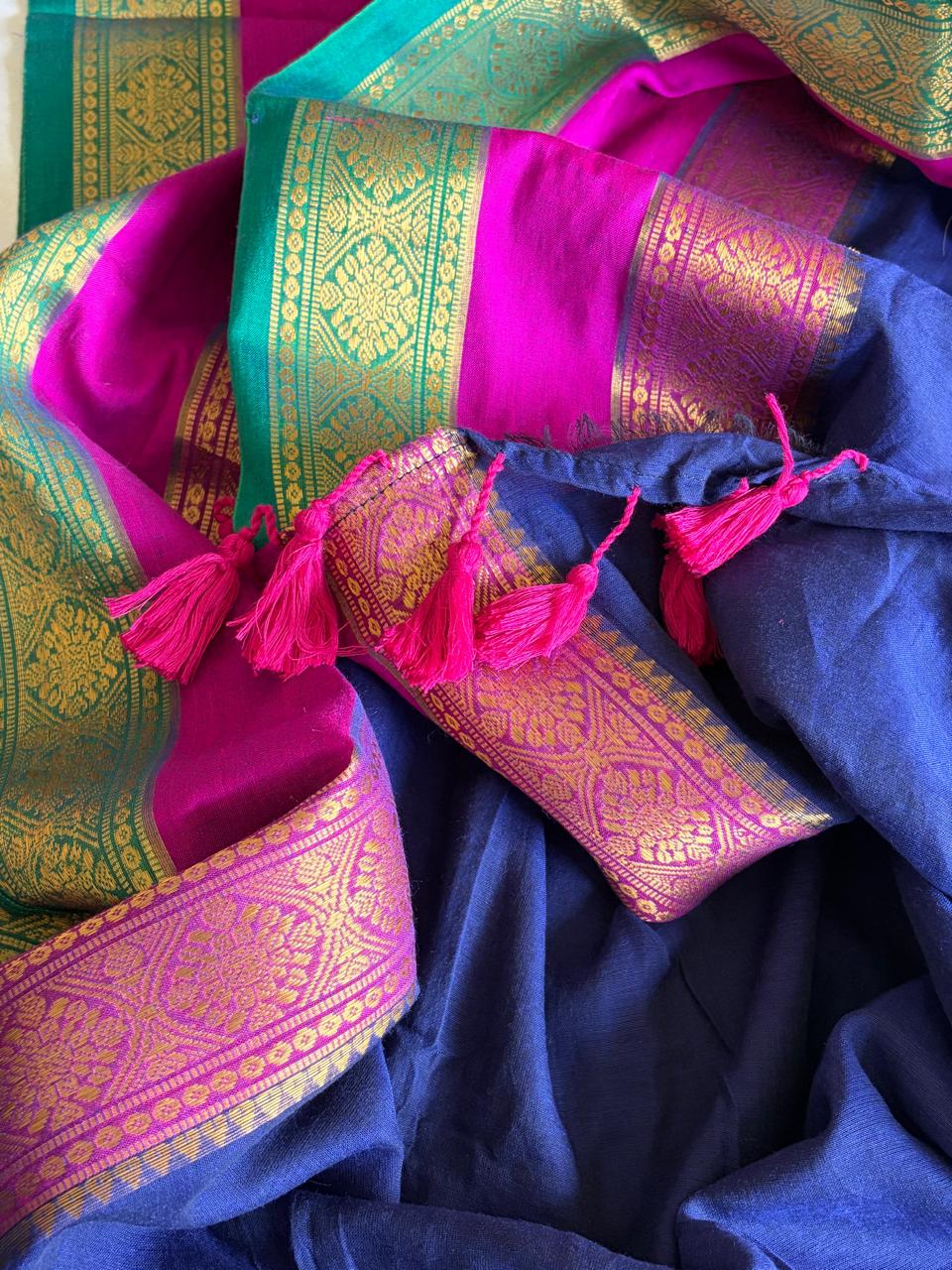Soft and comfortable Pure Mul Mul Sarees with Resham Border - Blue
