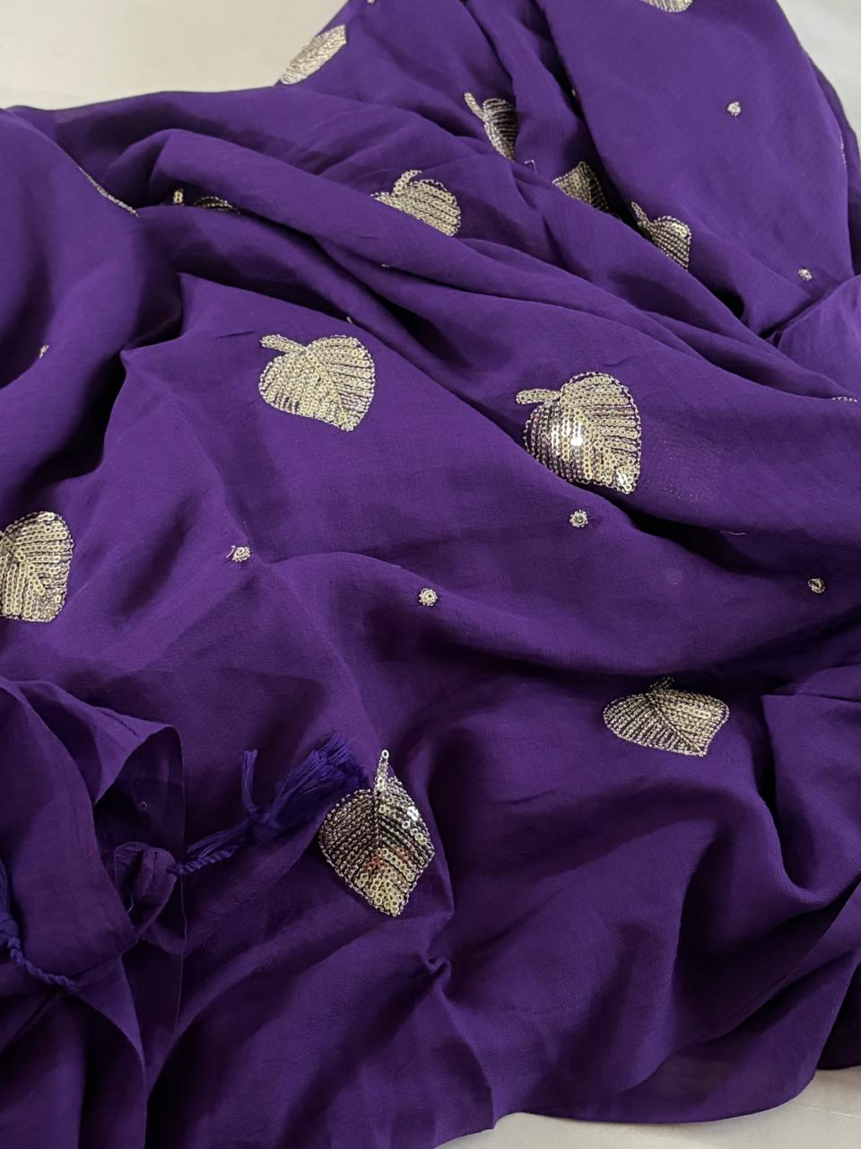 Soft and comfortable Pure Mul Mul Sarees with Sequin Work - Purple