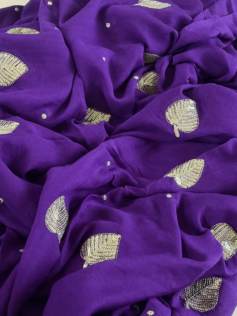 Soft and comfortable Pure Mul Mul Sarees with Sequin Work - Purple
