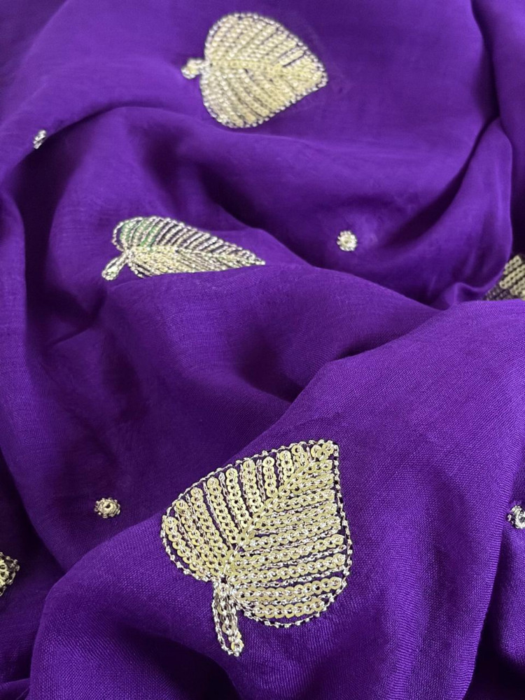 Image of Soft and comfortable Pure Mul Mul Sarees with Sequin Work - Purple