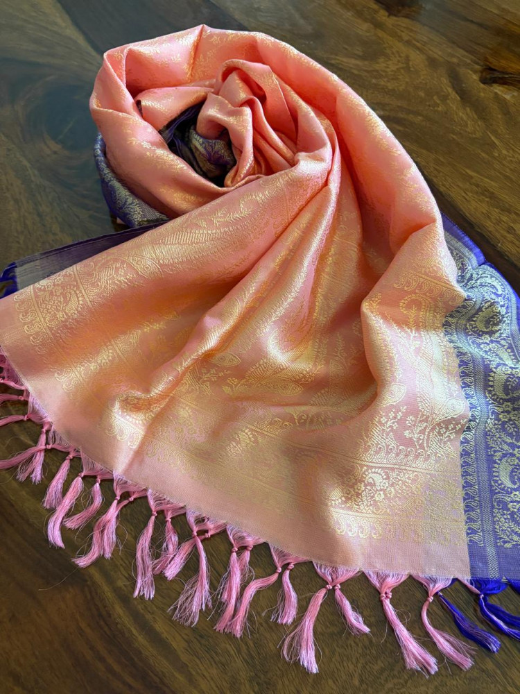 Image of Soft Banarasi Pure Silk Festive Stole with Woven Motifs