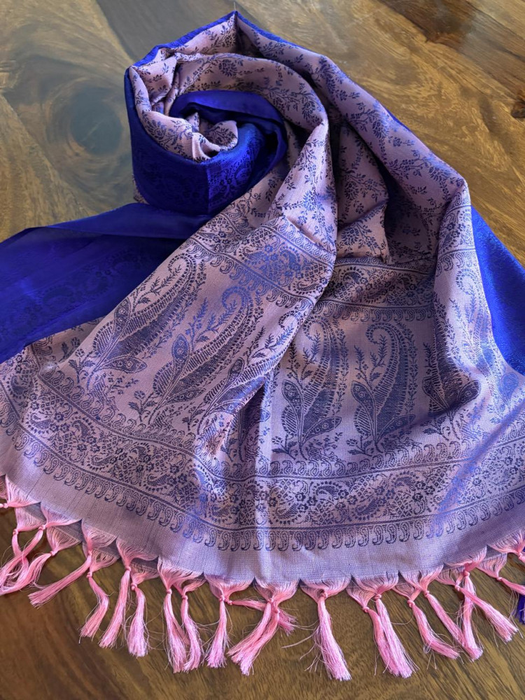 Image of Soft Banarasi Pure Silk Festive Stole with Woven Motifs