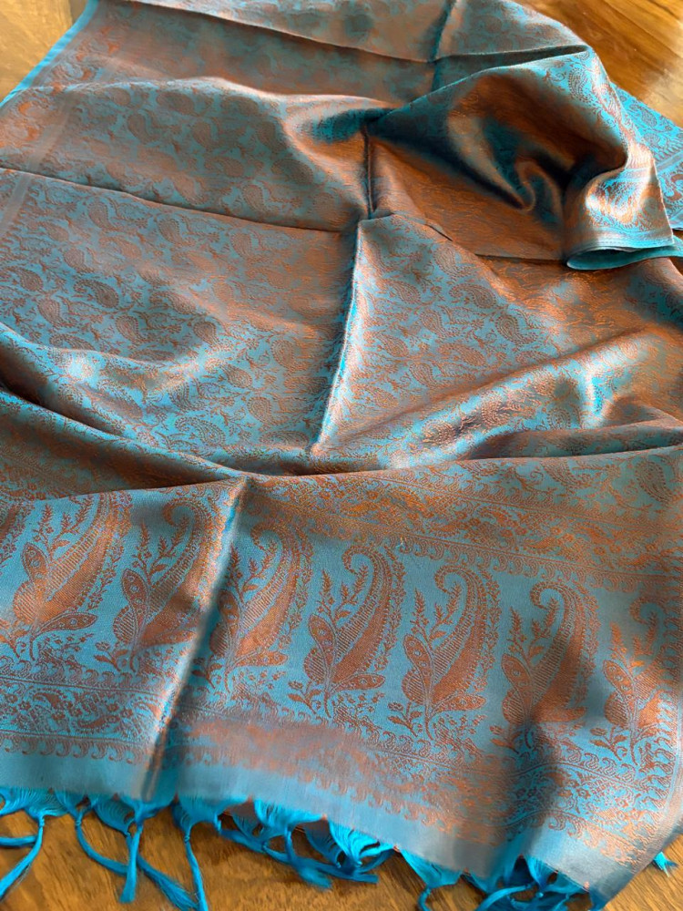Image of Soft Banarasi Pure Silk Festive Stole with Woven Motifs