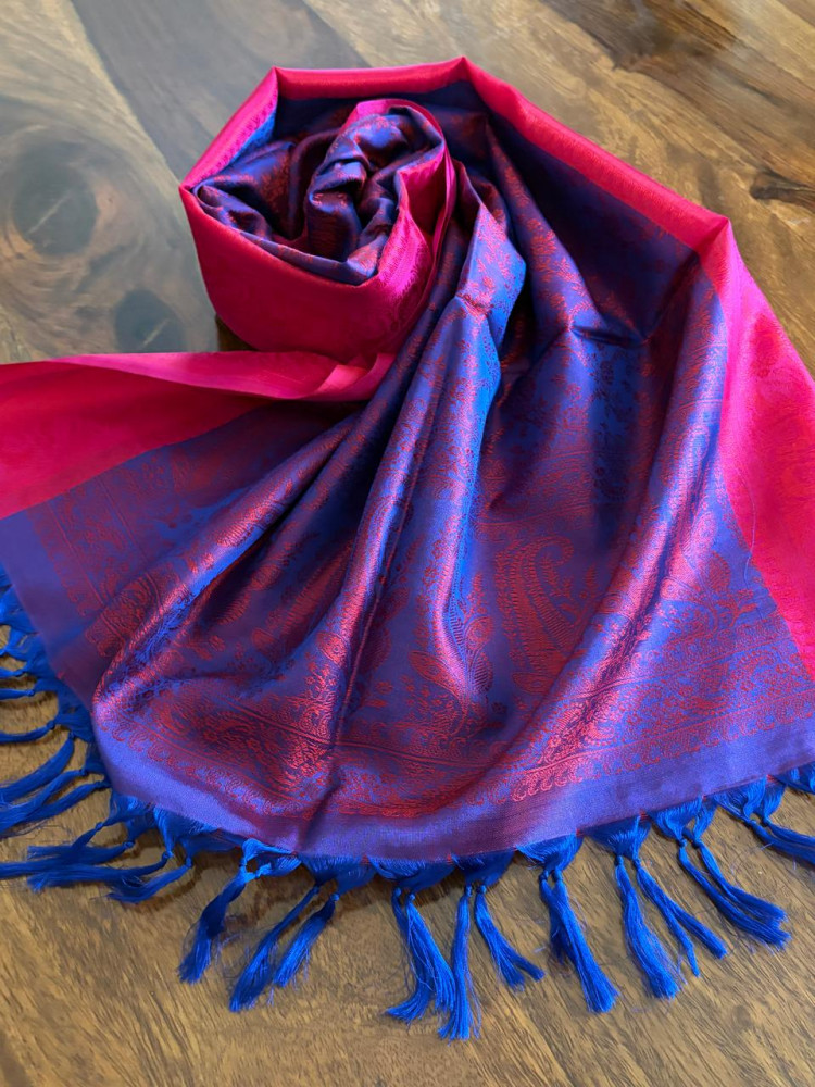 Image of Soft Banarasi Pure Silk Festive Stole with Woven Motifs