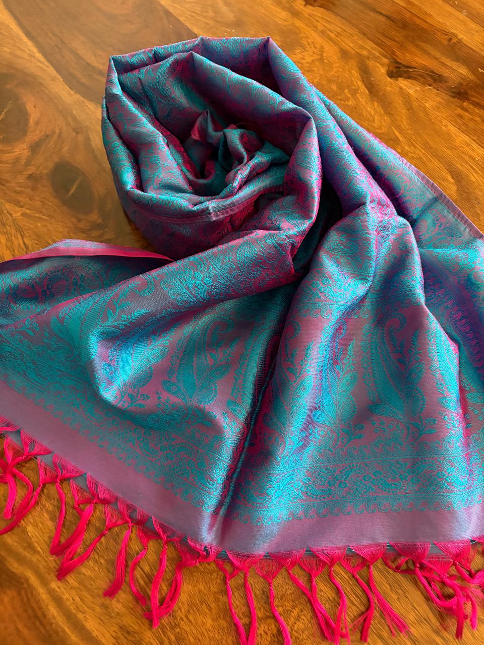 Soft Banarasi Pure Silk Festive Stole with Woven Motifs