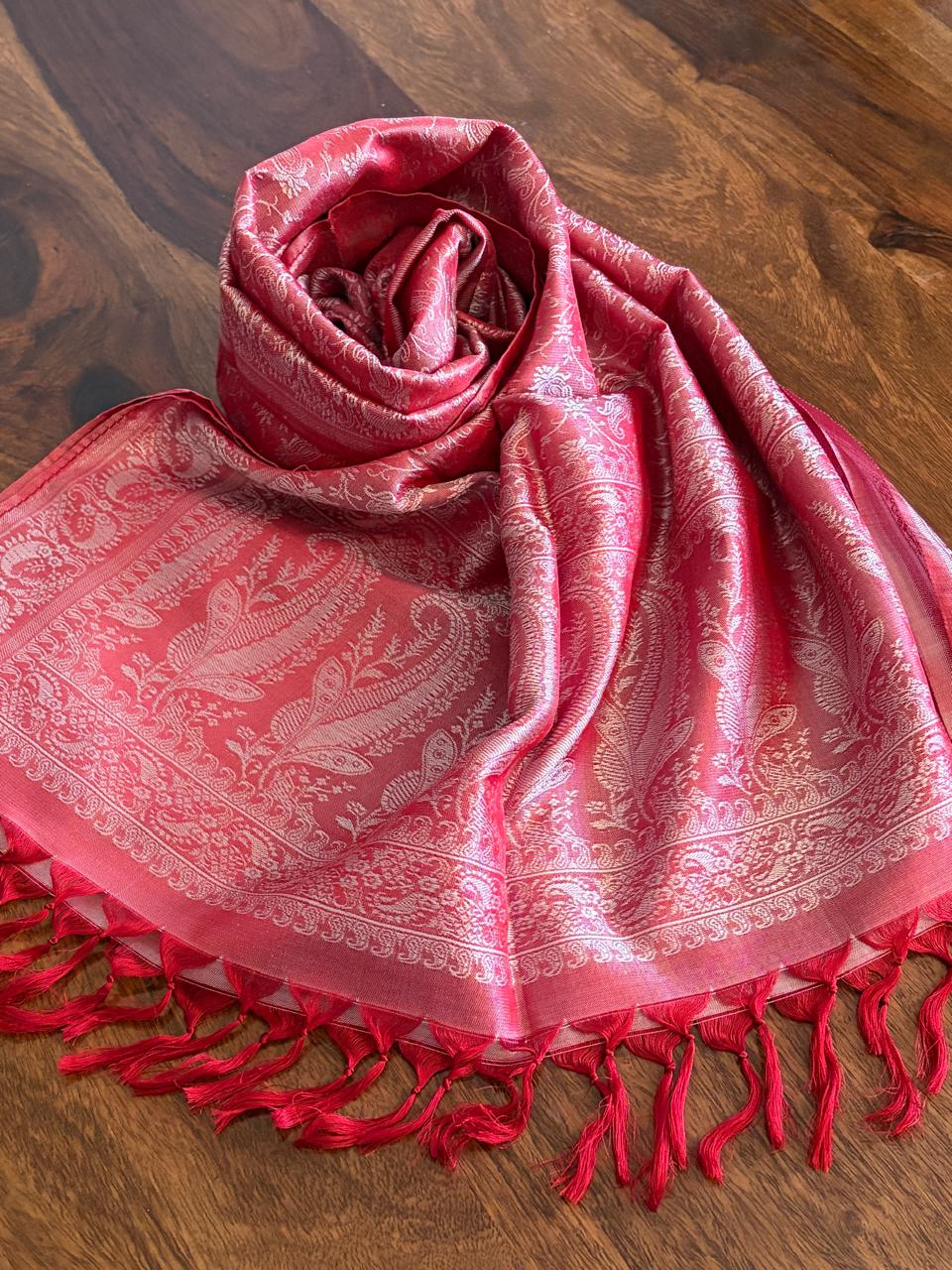 Soft Banarasi Pure Silk Festive Stole with Woven Motifs