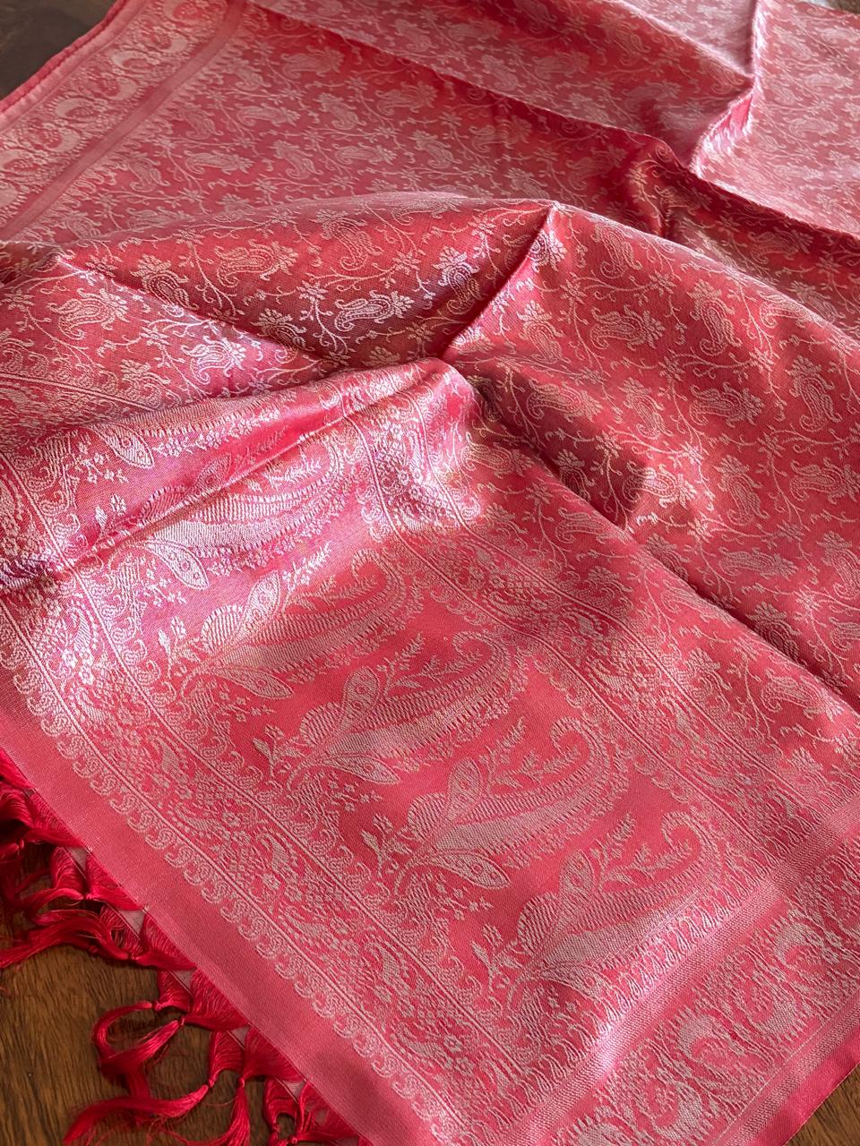 Soft Banarasi Pure Silk Festive Stole with Woven Motifs