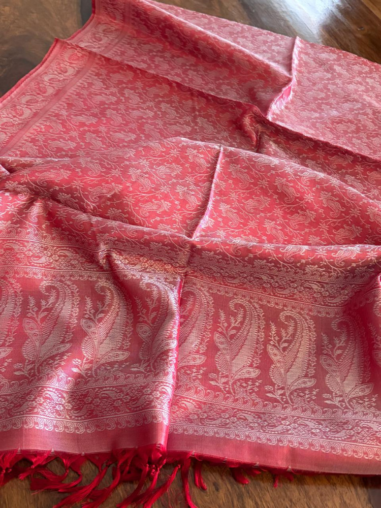 Image of Soft Banarasi Pure Silk Festive Stole with Woven Motifs