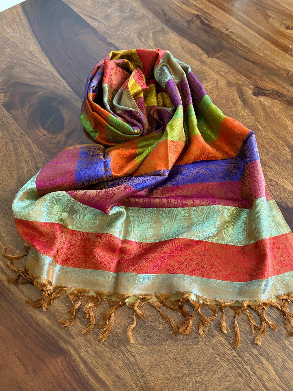 Soft Banarasi Pure Silk Festive Stole with Woven Motifs