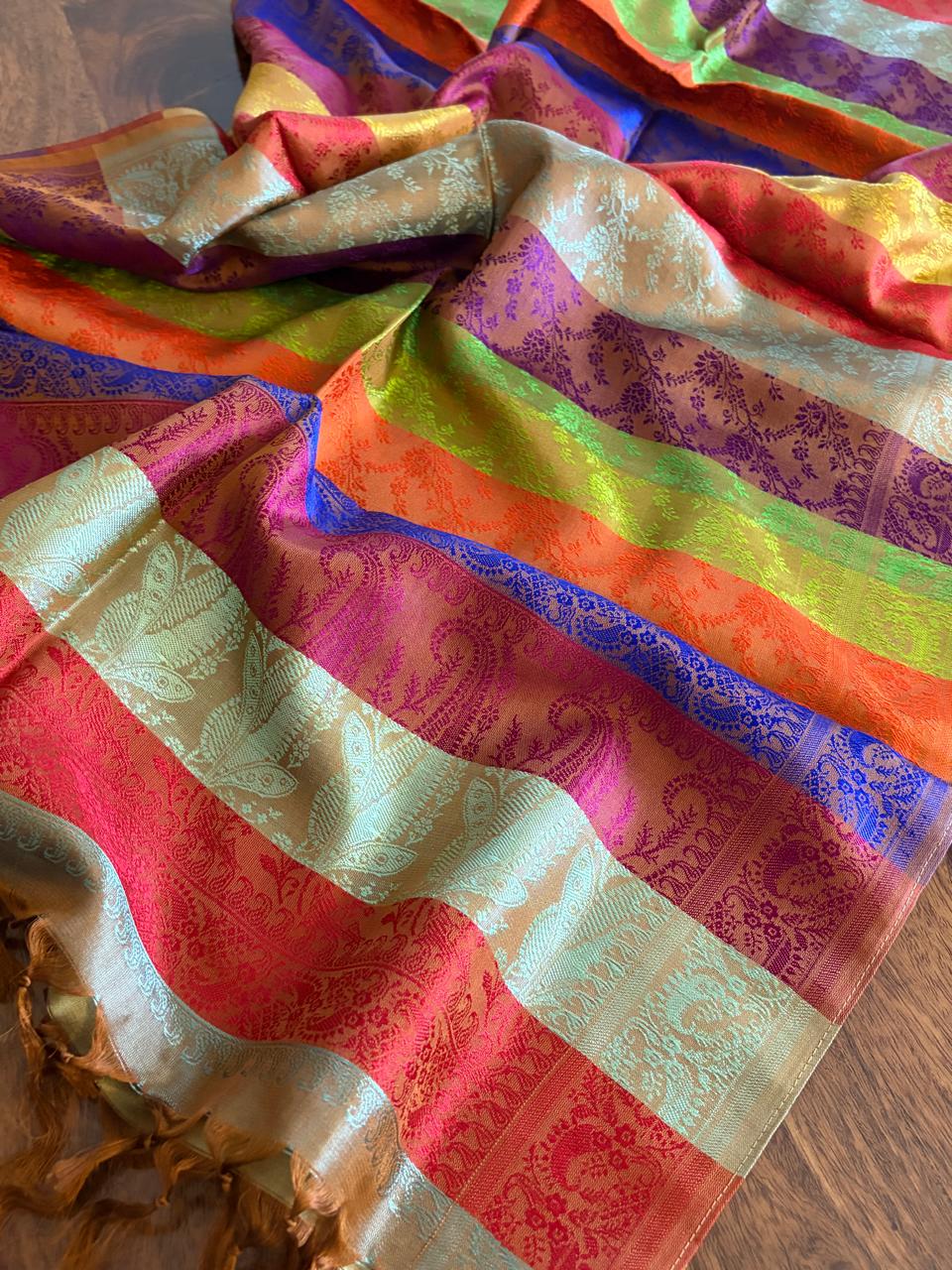 Soft Banarasi Pure Silk Festive Stole with Woven Motifs