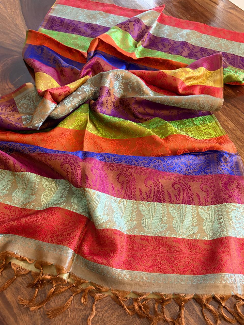 Soft Banarasi Pure Silk Festive Stole with Woven Motifs