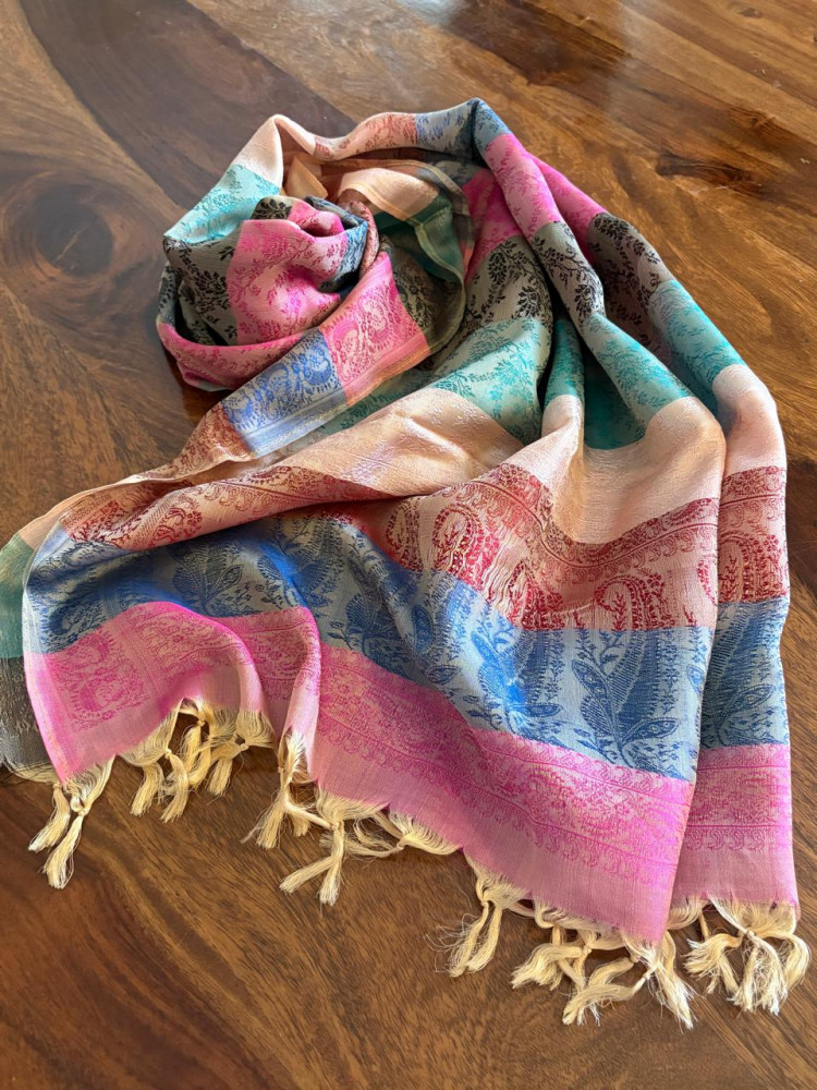 Image of Soft Banarasi Pure Silk Festive Stole with Woven Motifs