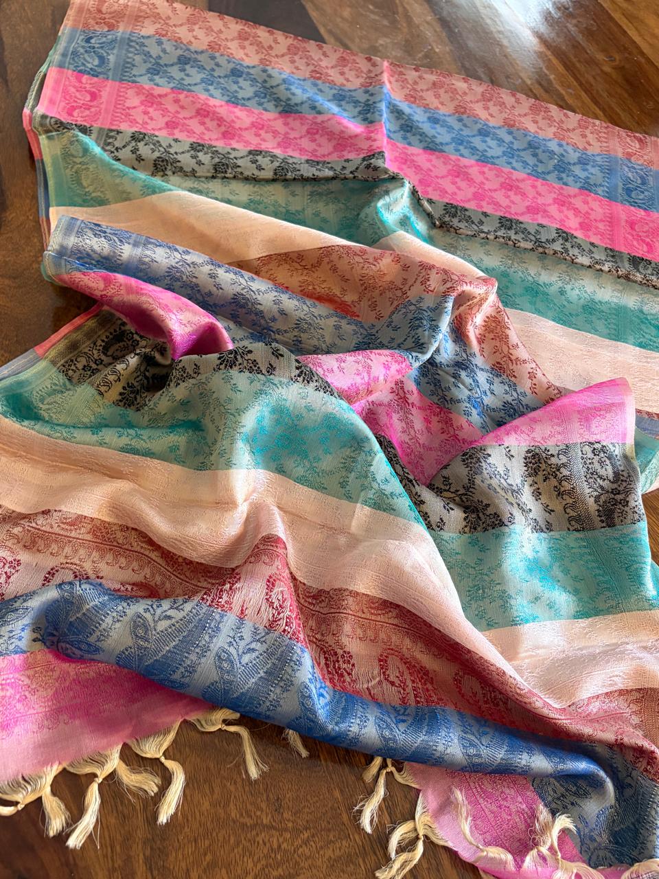 Soft Banarasi Pure Silk Festive Stole with Woven Motifs