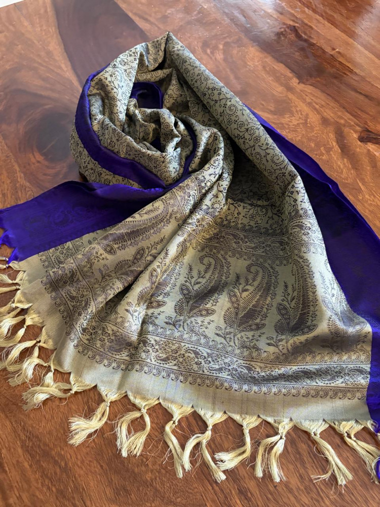 Image of Soft Banarasi Pure Silk Festive Stole with Woven Motifs