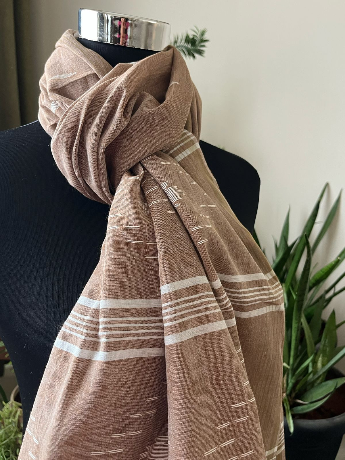 Soft Pure Cotton Jamdani Handloom Stole - Beige