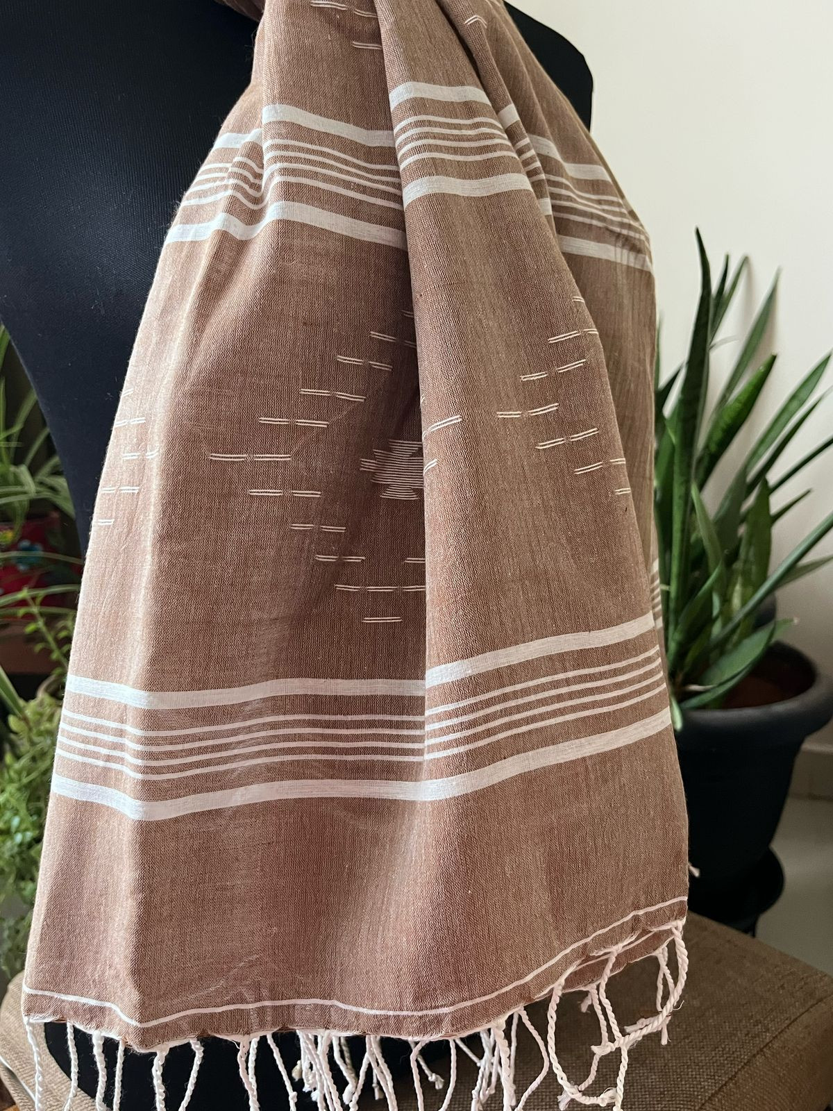 Soft Pure Cotton Jamdani Handloom Stole - Beige