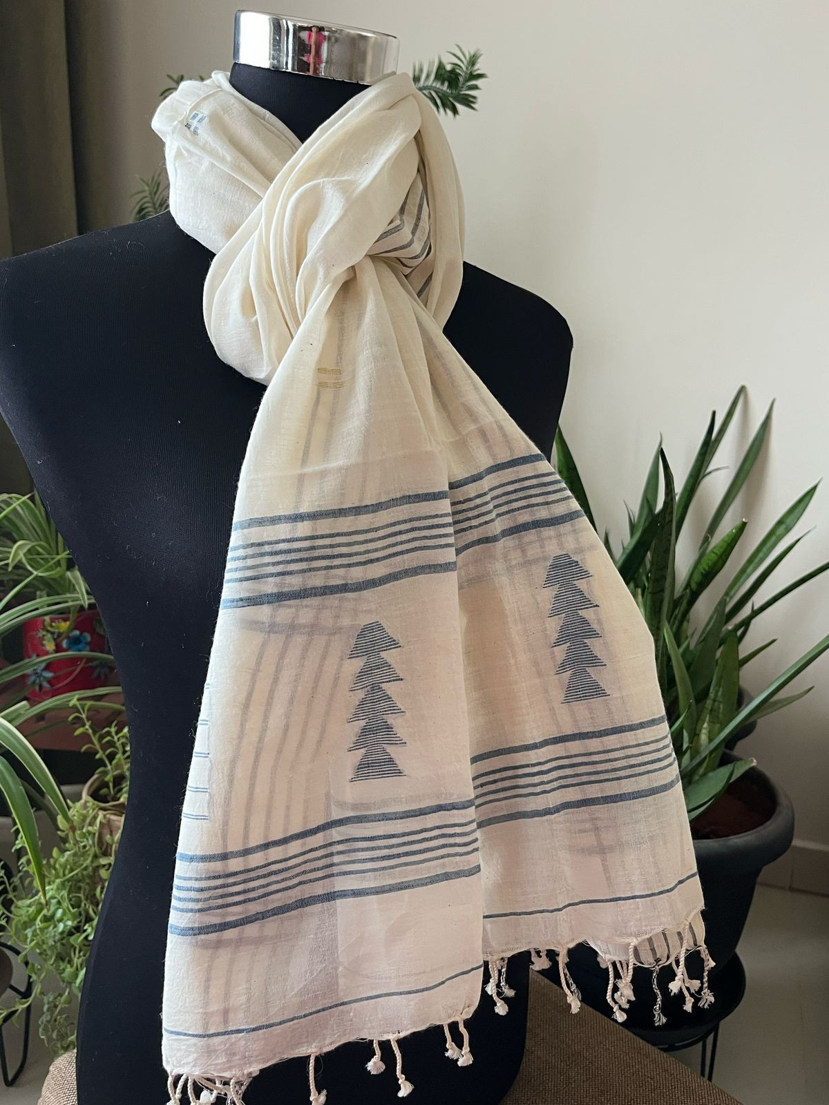 Soft Pure Cotton Jamdani Handloom Stole - White