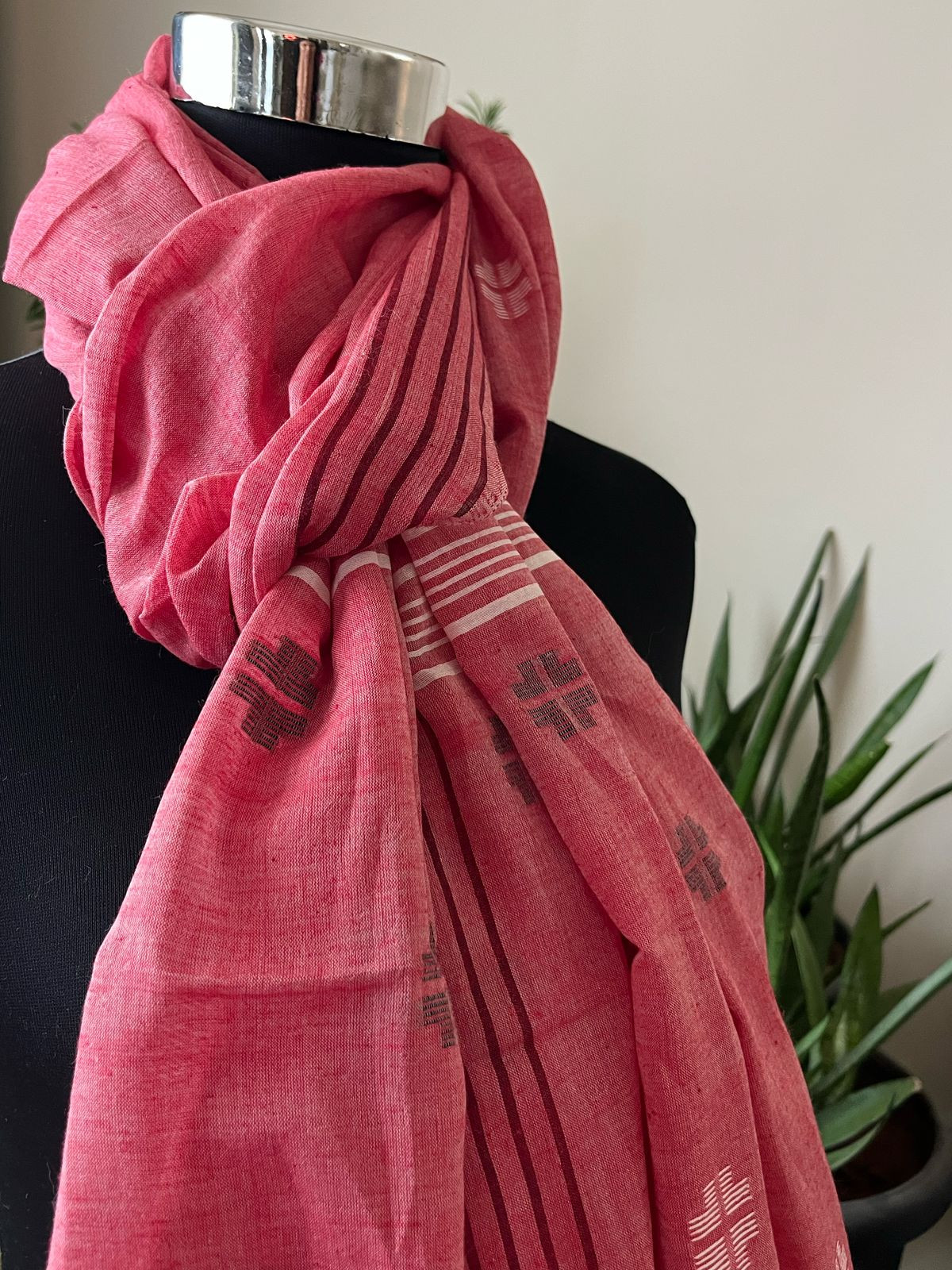 Soft Pure Cotton Jamdani Handloom Stole - Pink
