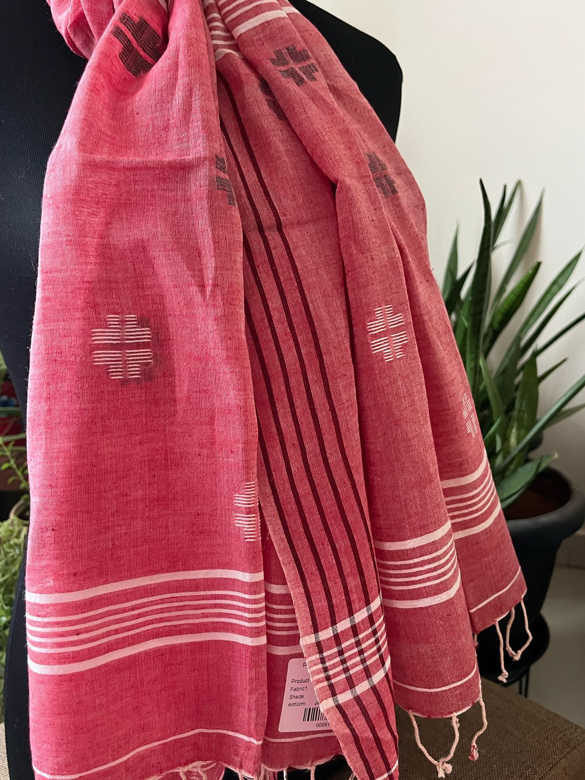 Soft Pure Cotton Jamdani Handloom Stole - Pink