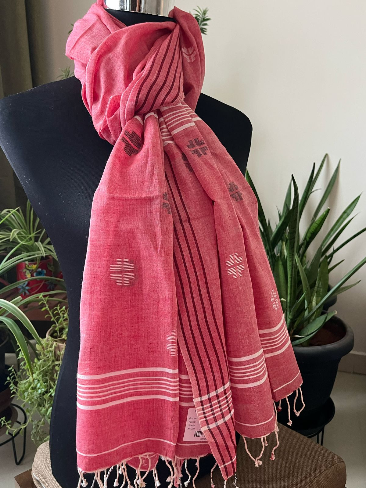 Soft Pure Cotton Jamdani Handloom Stole - Pink