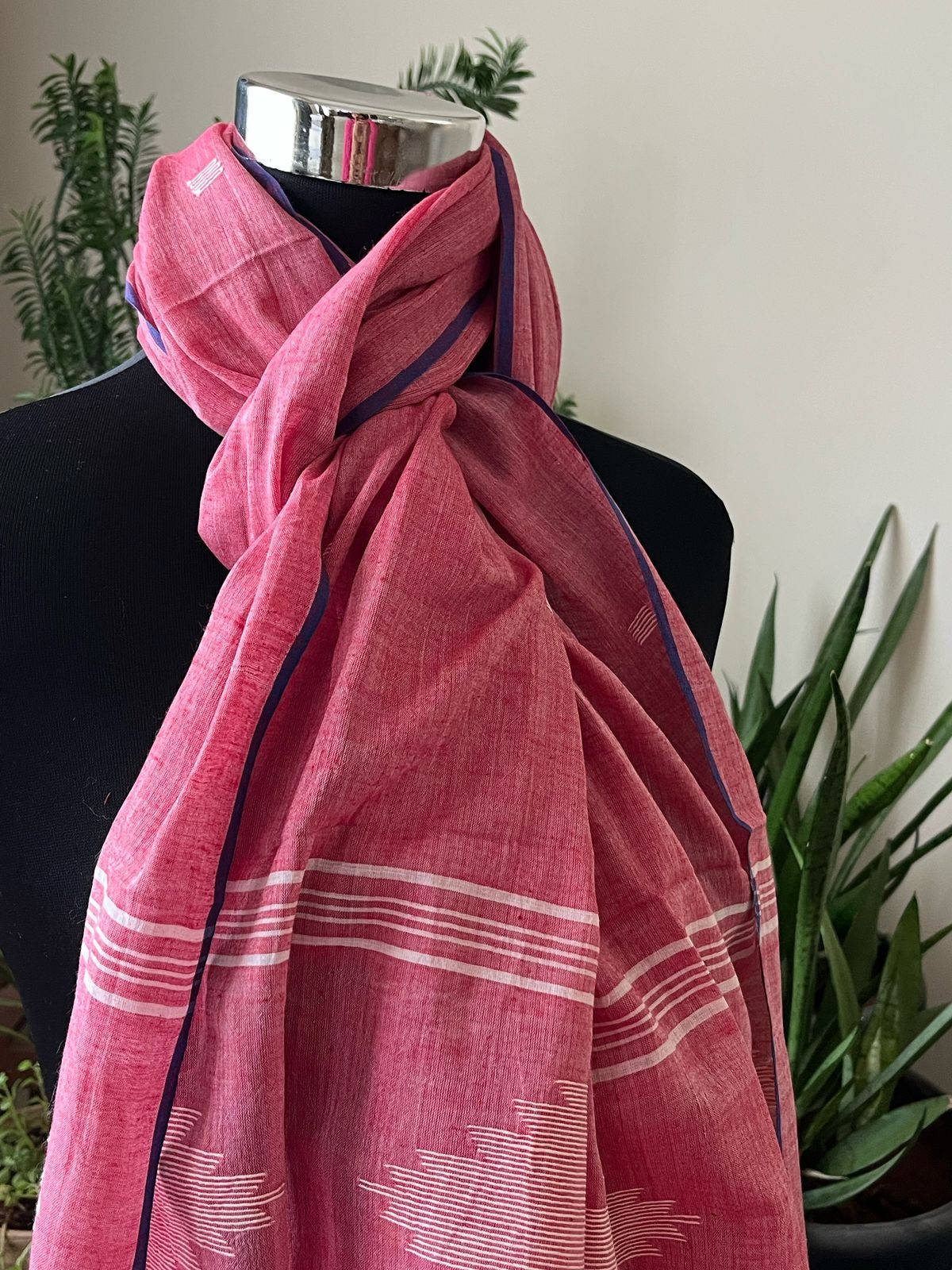 Soft Pure Cotton Jamdani Handloom Stole - Pink