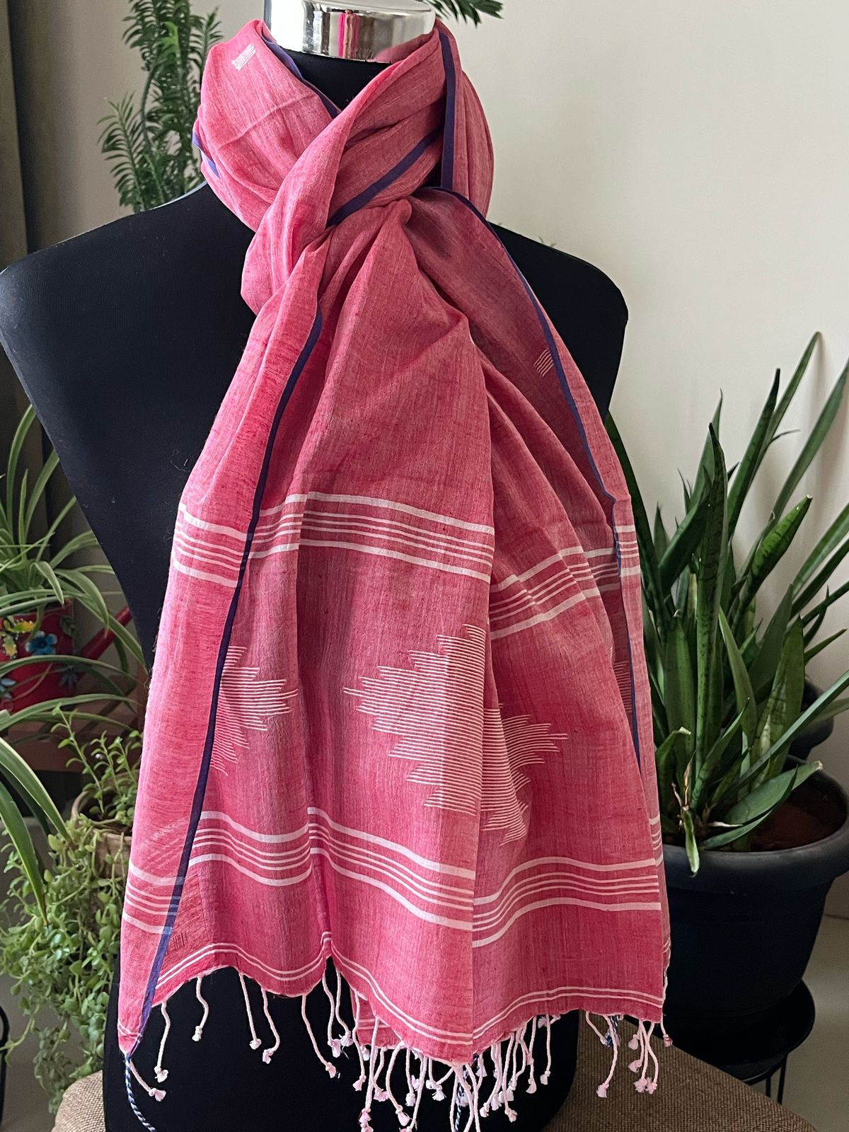 Soft Pure Cotton Jamdani Handloom Stole - Pink