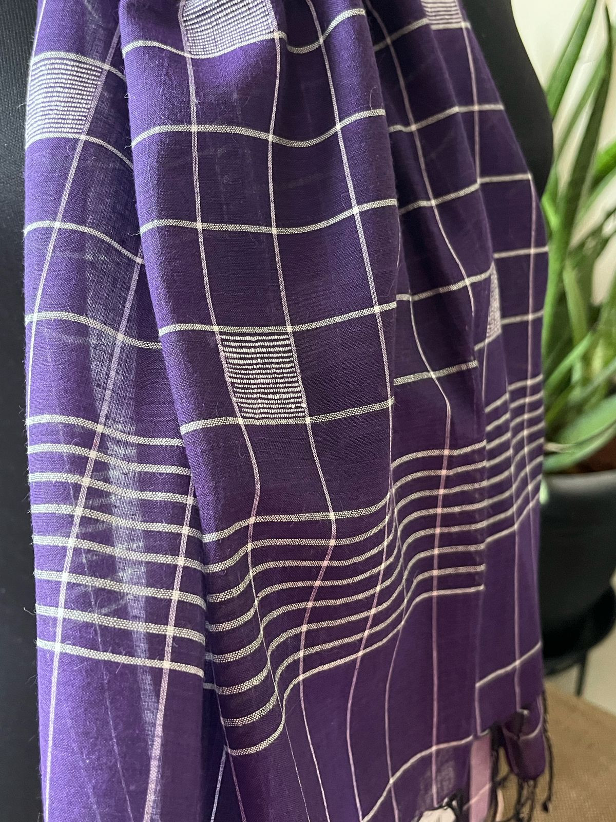 Soft Pure Cotton Jamdani Handloom Stole - Purple