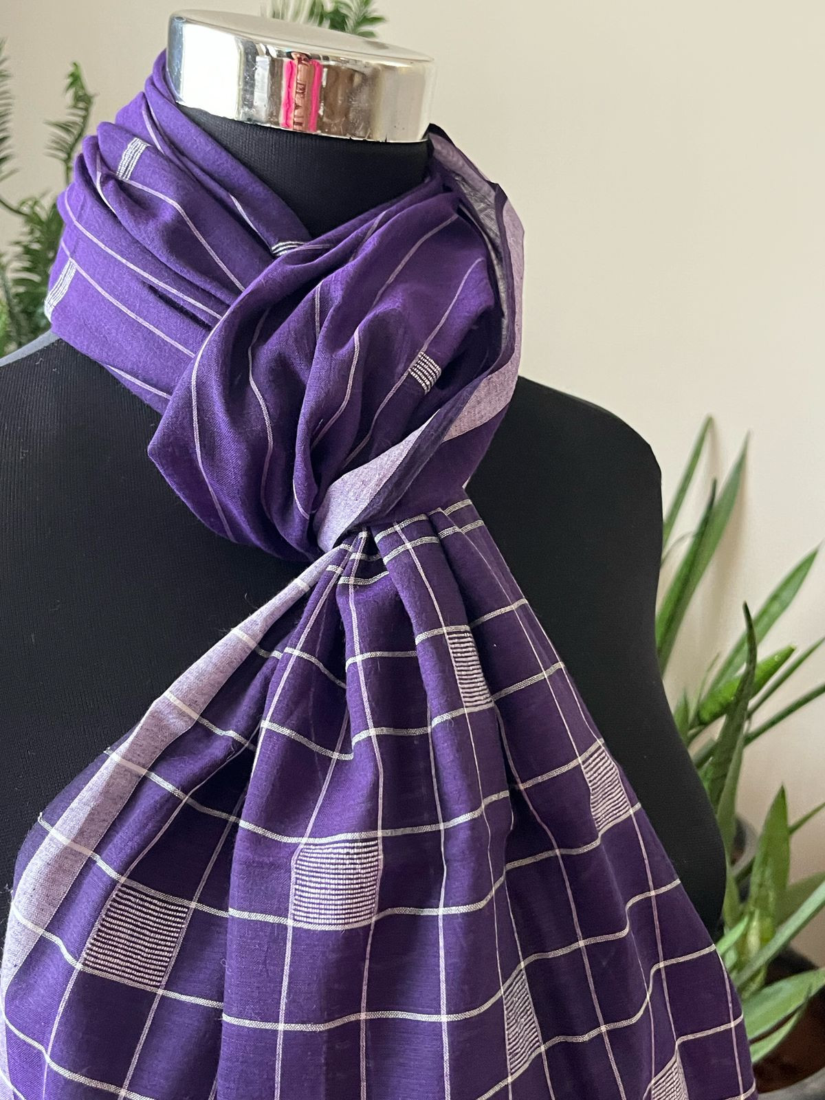 Soft Pure Cotton Jamdani Handloom Stole - Purple