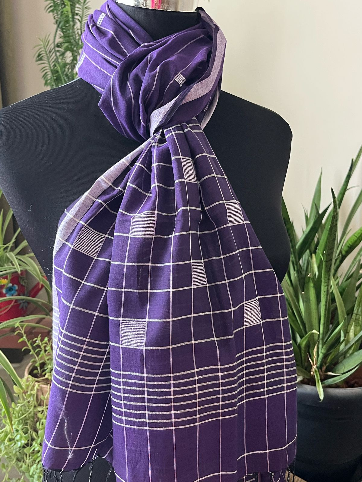 Soft Pure Cotton Jamdani Handloom Stole - Purple