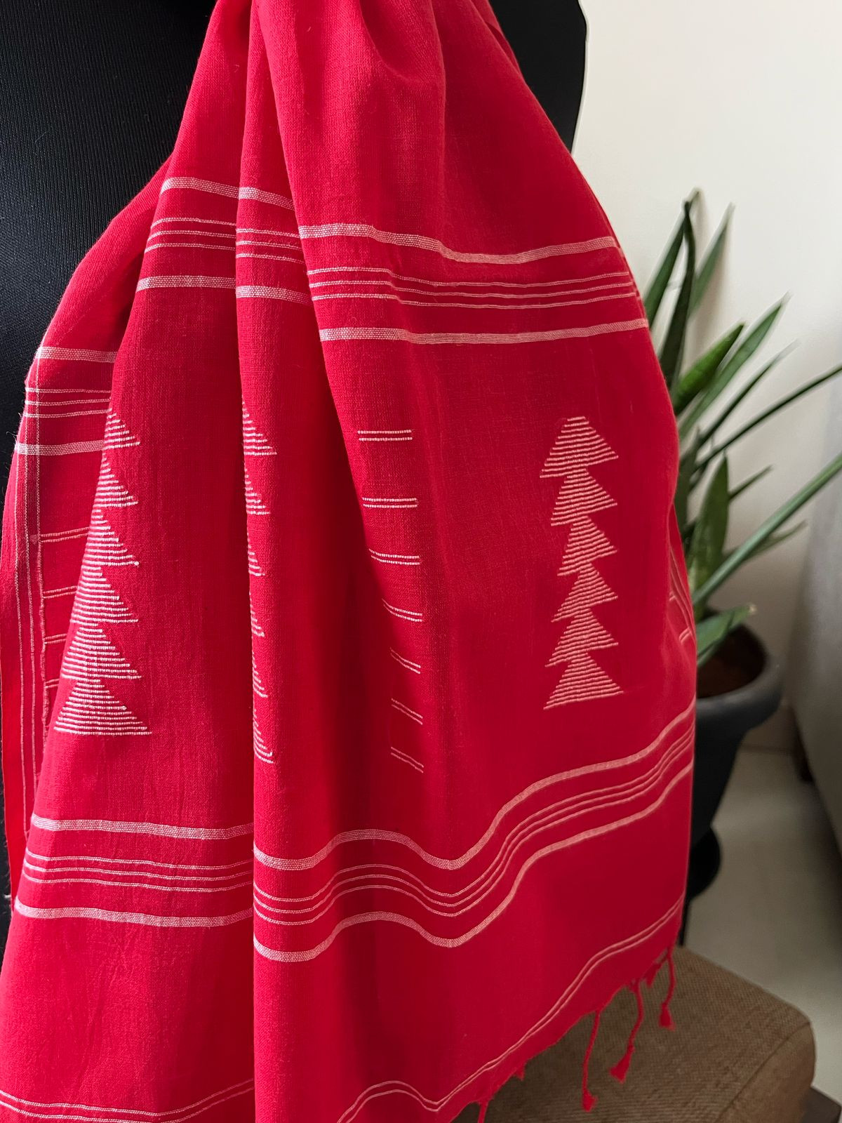 Soft Pure Cotton Jamdani Handloom Stole - Red