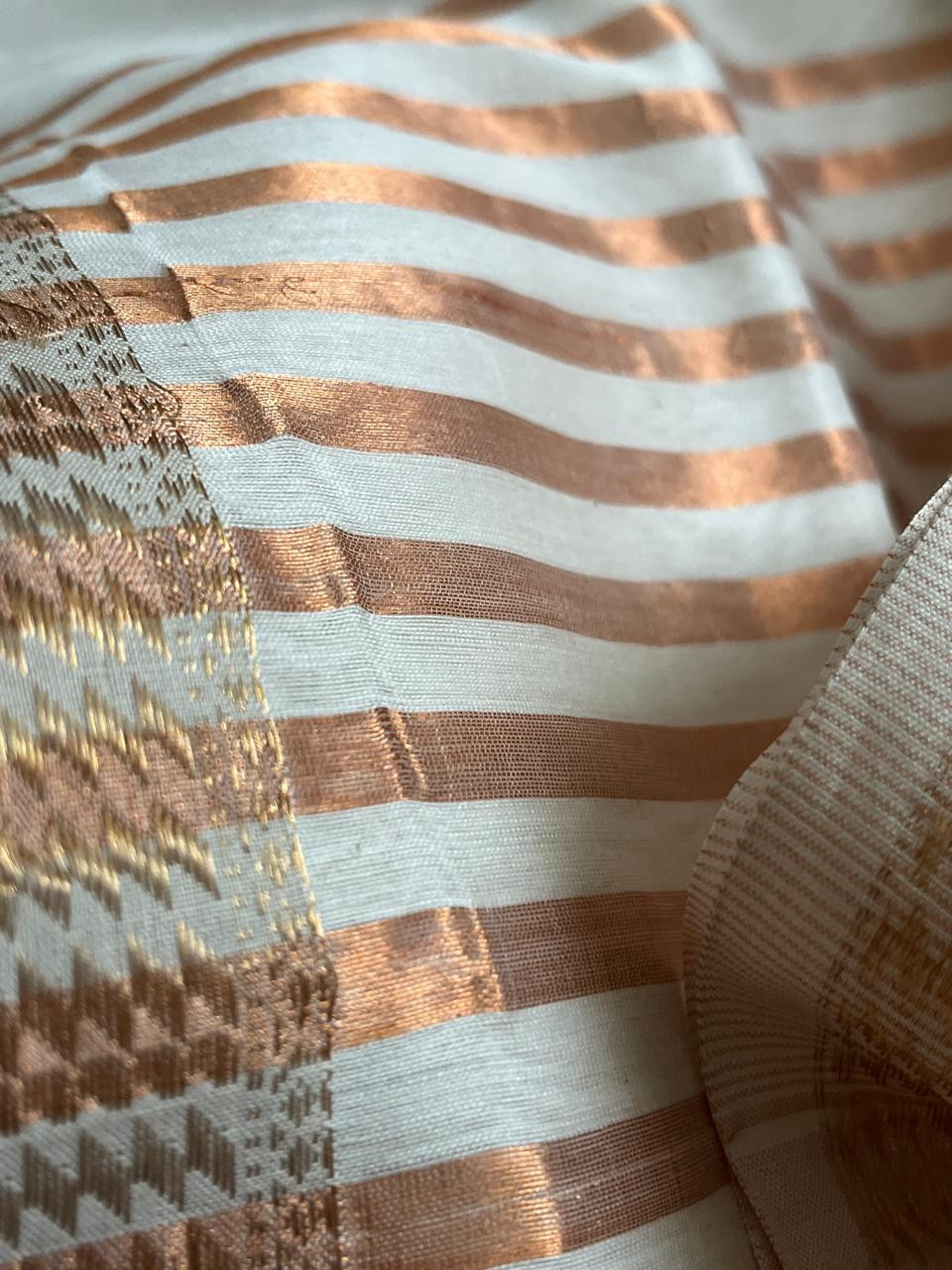 Stunning Maheshwari Silk Cotton Handwoven Kurta Dupatta Set With Zari Stripes - Pearl White