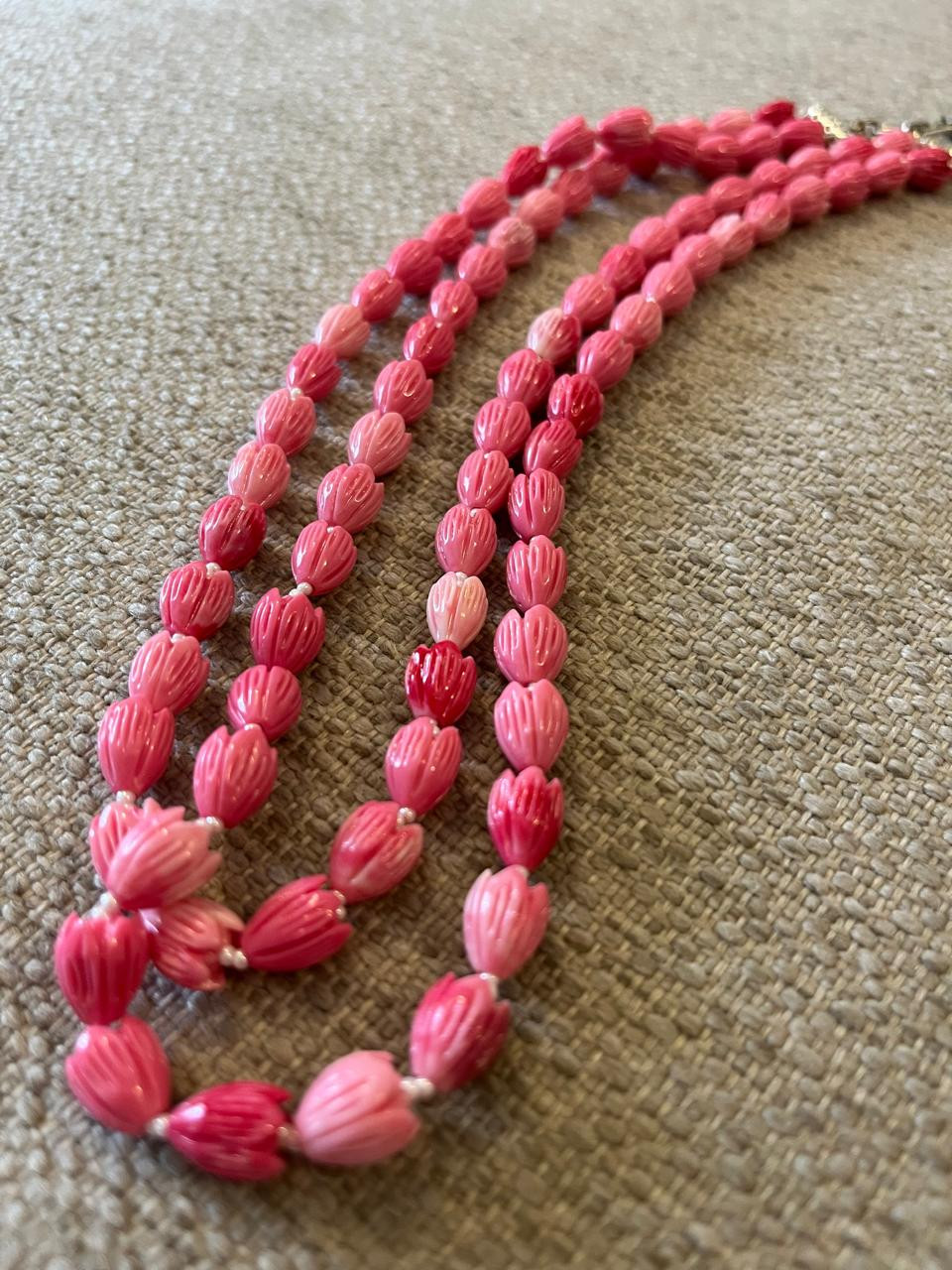 Tulip Beads Ceramic 2 layered Neckpiece - Pink