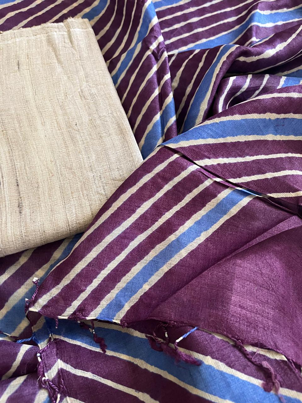 Pure Tussar Silk Soft Leheriya Dupatta with Silk Kurta - Purple