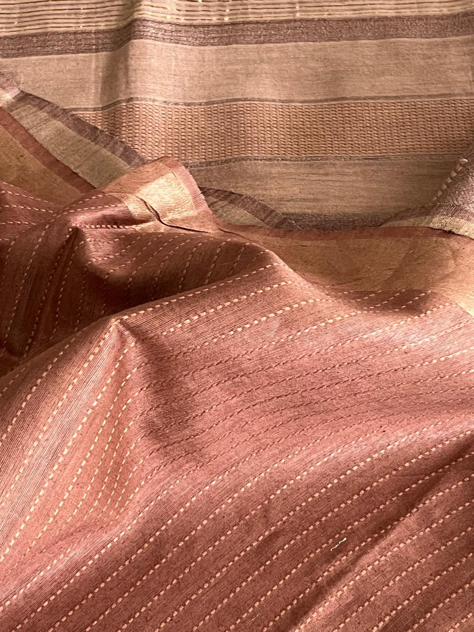 Pure Tussar Silk Handloom Saree - Copper