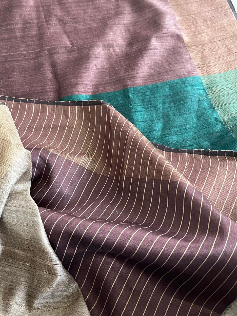 Pure Tussar Silk Saree with contrast Palla