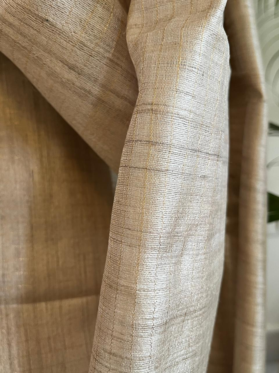 Pure Tussar Silk Handwoven Saree - Beige with Plum Maroon