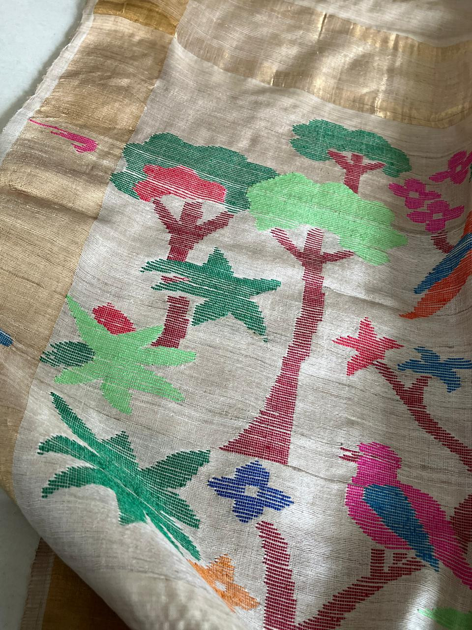 Pure Tussar Handloom Saree with multicolour motifs - Mriga Pushp