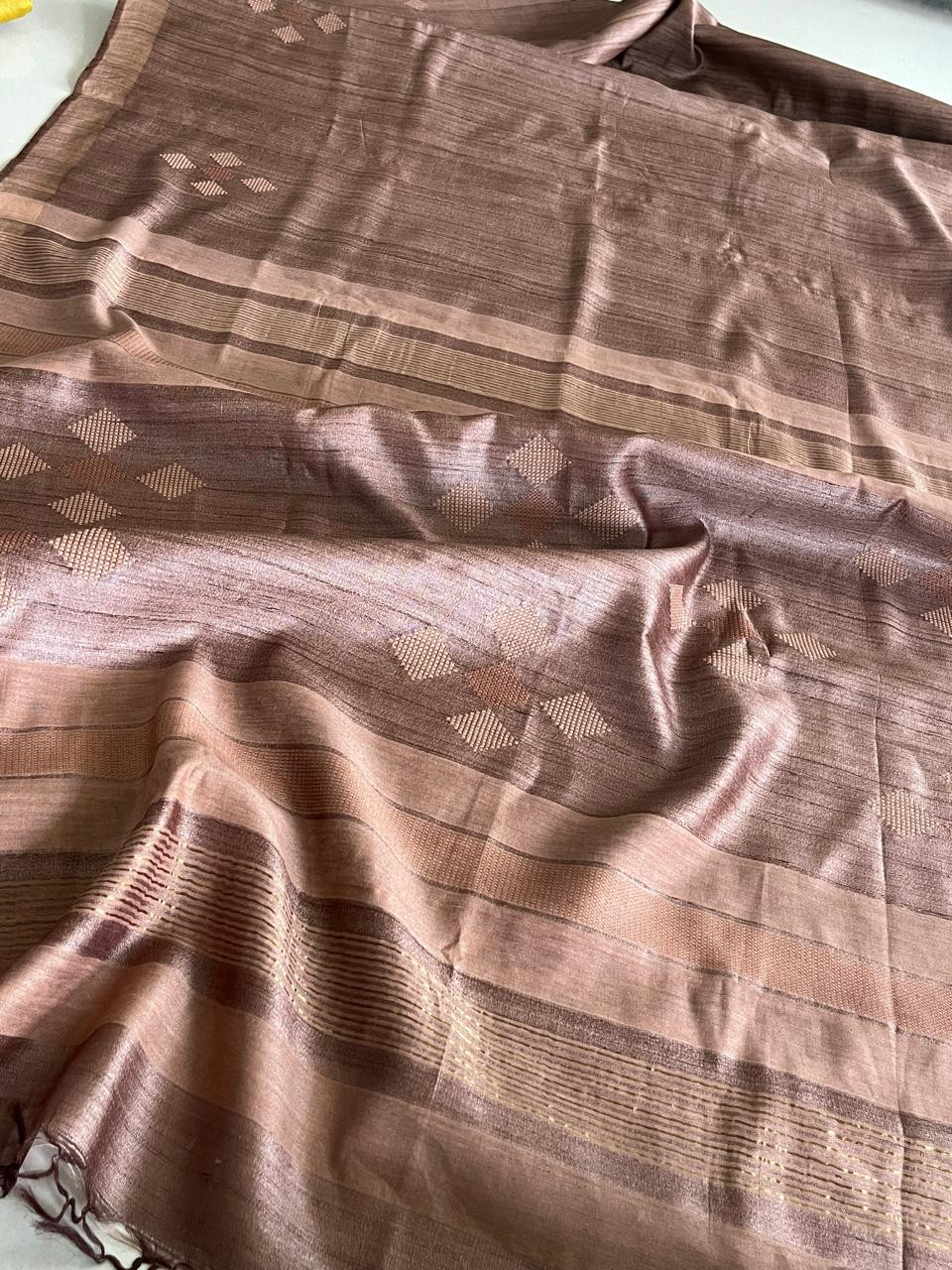 Pure Tussar Silk Handloom Saree - Copper