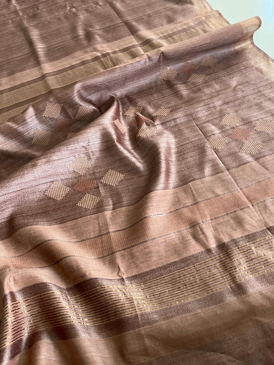 Pure Tussar Silk Handloom Saree - Copper