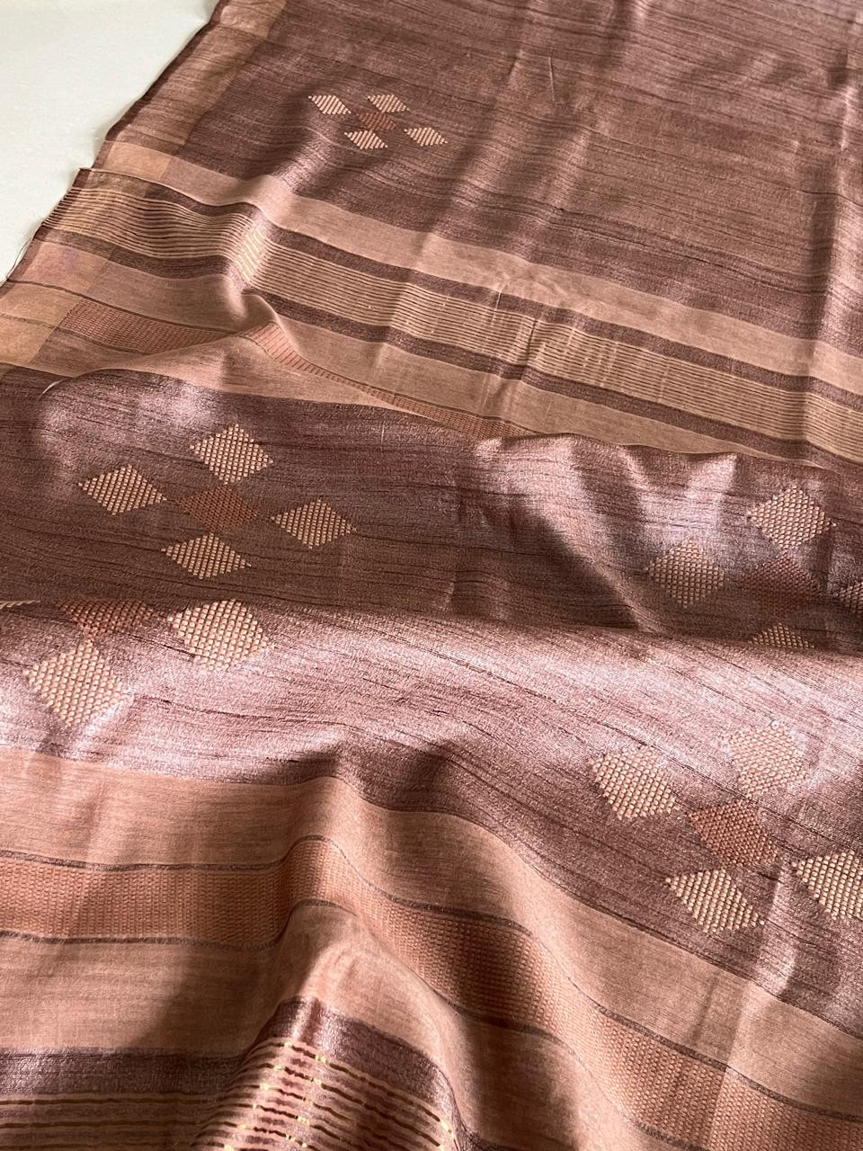 Pure Tussar Silk Handloom Saree - Copper