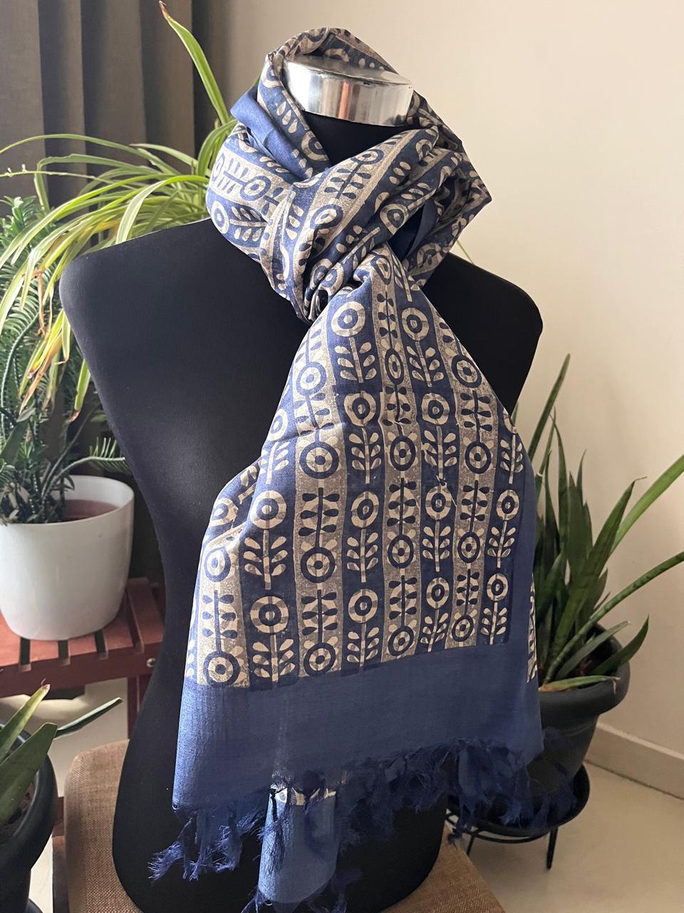 Pure Tussar Silk Handblock Printed Stole