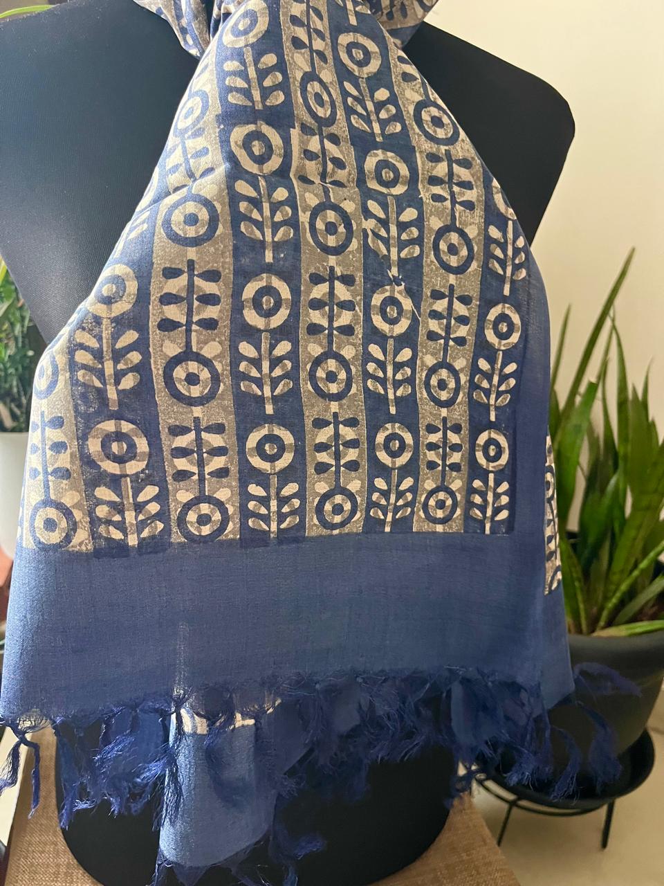 Pure Tussar Silk Handblock Printed Stole