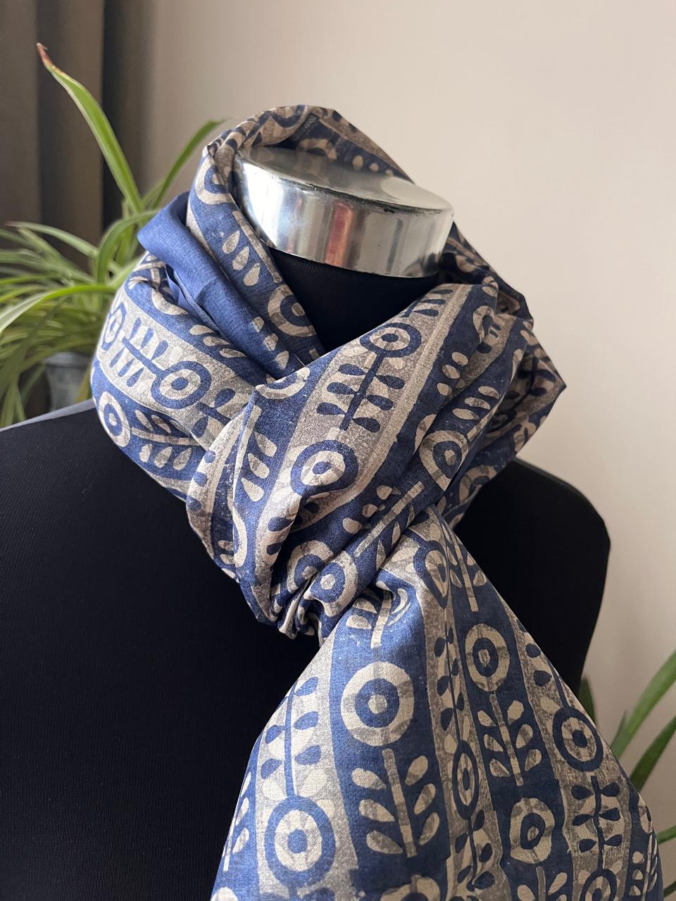 Pure Tussar Silk Handblock Printed Stole