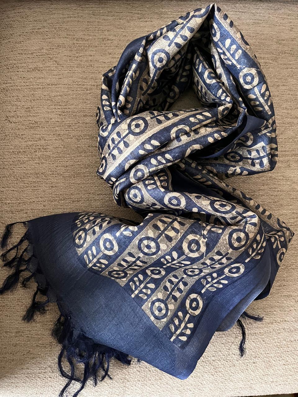 Pure Tussar Silk Handblock Printed Stole