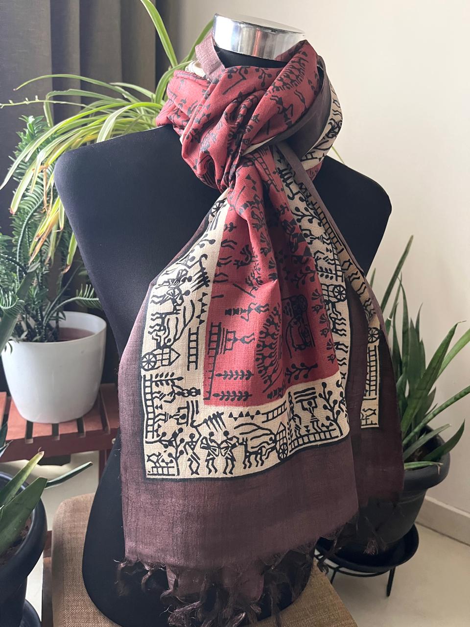 Pure Tussar Silk Handblock Printed Stole